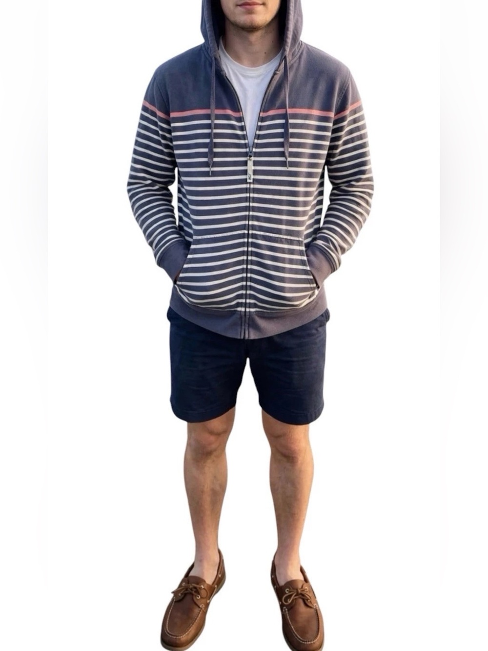 Vineyard Vines Hoodie Mens Medium Blue White Pink Full Zip Knit Sweatshirt